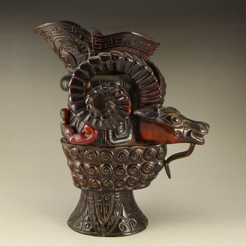 Chinese Qing Dynasty Ox Horn Sheep Head Sacrificed Cup (1 of 8)