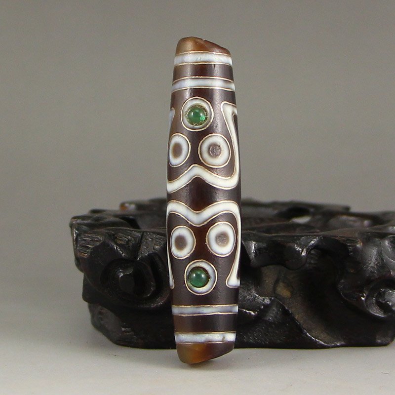 Vintage Tibet DZI Agate Inlay Gold Wire & Gem Pendant (1 of 6)