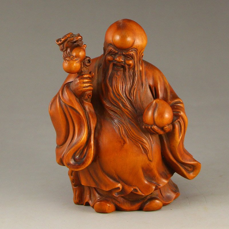 Vintage Chinese Boxwood Statue - Longevity Taoism Deity (1 of 6)