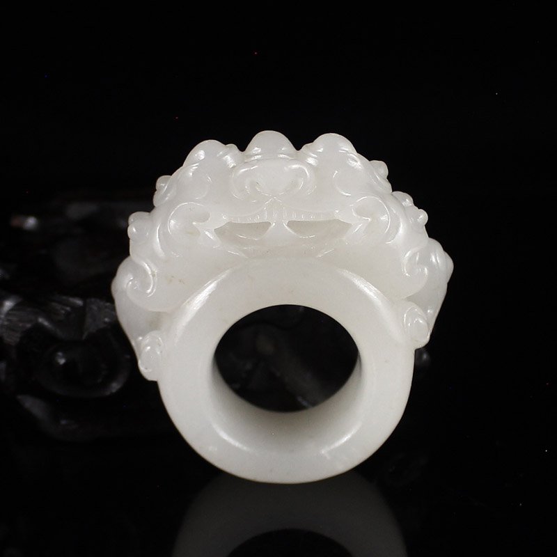 Superb Chinese Hetian Jade Beast Head Ring (1 of 7)