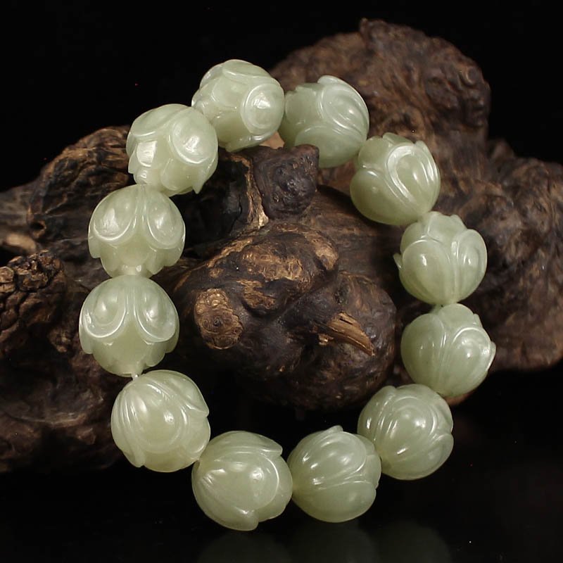 Chinese Hetian Jade Lotus Flower Bracelet (1 of 6)