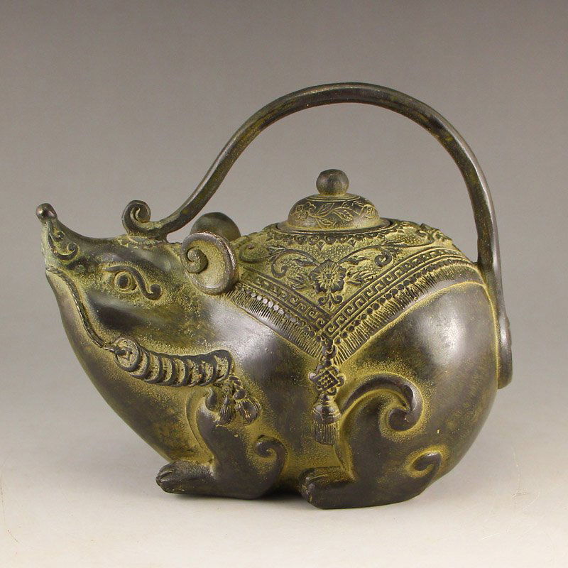 Vintage Chinese Bronze Fortune Mouse Teapot (1 of 7)