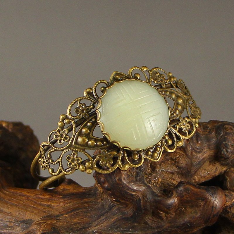 Vintage Chinese Silver Inlay Hetian Jade Bracelet (1 of 6)