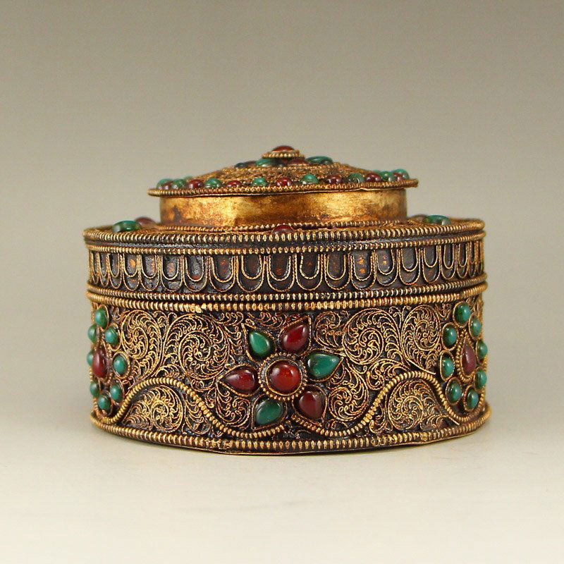 Vintage Tibet Silver Wire Inlay Gemstone Jewelry Box (1 of 8)