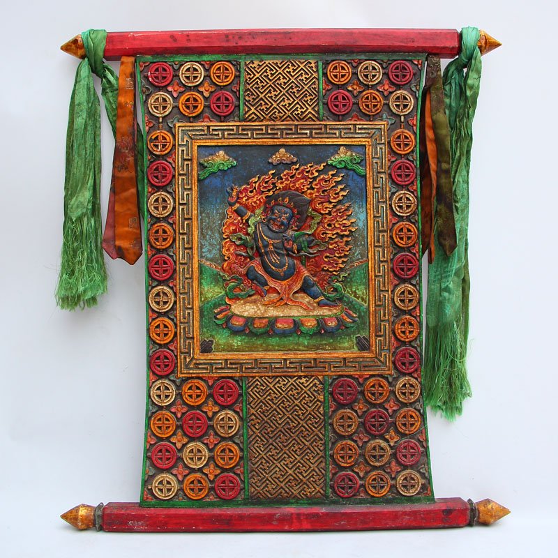 Vintage Tibetan Buddhism Zitan Wood Inlay Jade Tangka (1 of 10)