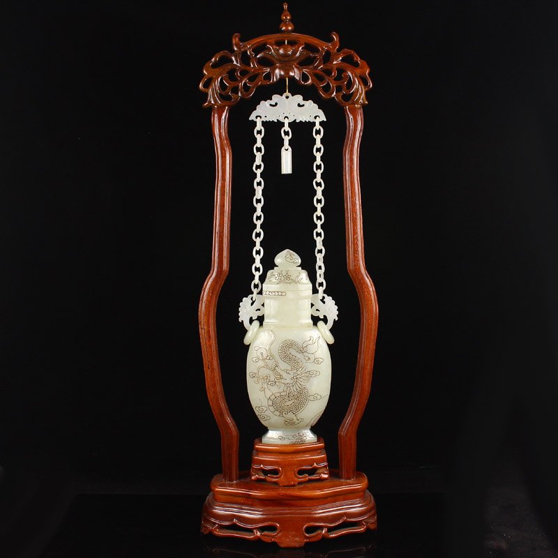 Chinese Qing Dy Hetian Jade Dragon & Phoenix Vase (1 of 10)