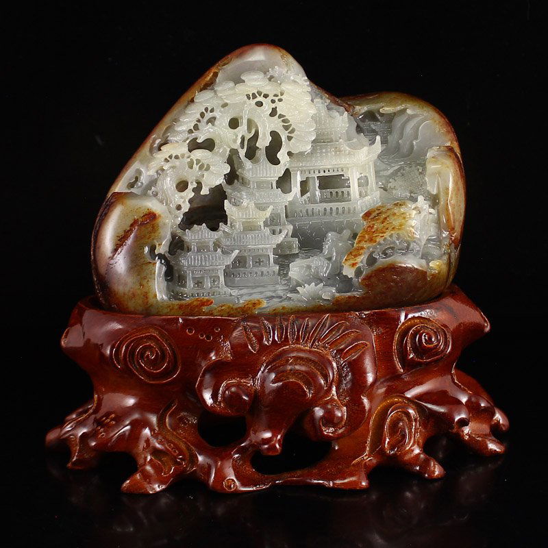 Chinese Natural Hetian Jade Statue - Poets & Pine Tree (1 of 8)