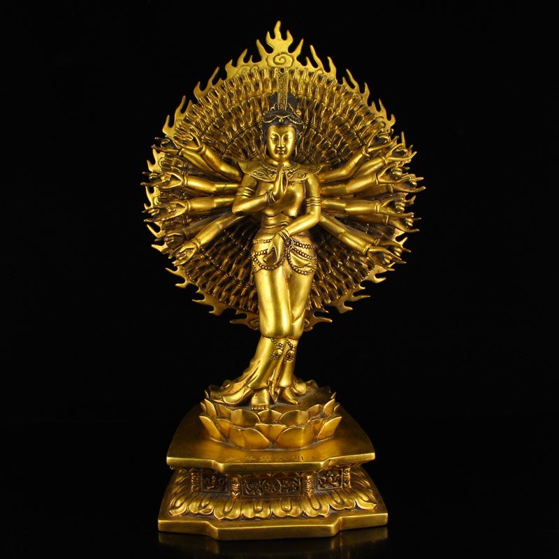 China Gilt Gold Bronze Thousands Hands Kwan-yin Statue (1 of 8)