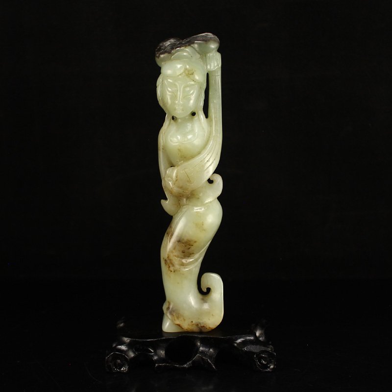 Vintage Chinese Hetian Jade Beautiful Girl Statue (1 of 7)
