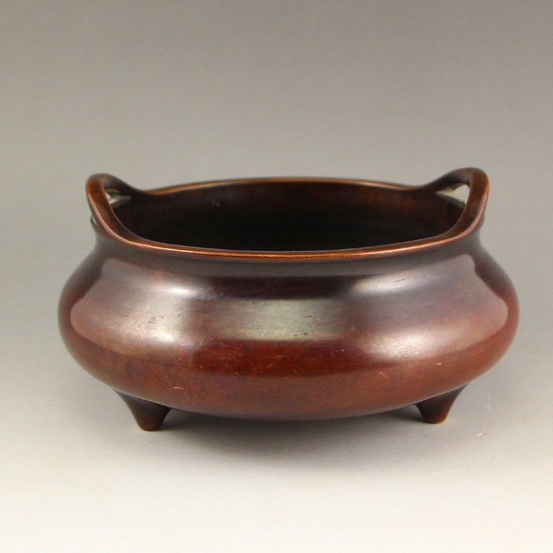 Chinese Ming Dy Red Copper Double Ears Incense Burner (1 of 6)