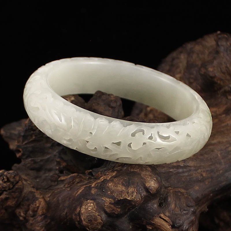 Openwork Chinese Hetian Jade Bracelet w Certificate (1 of 8)