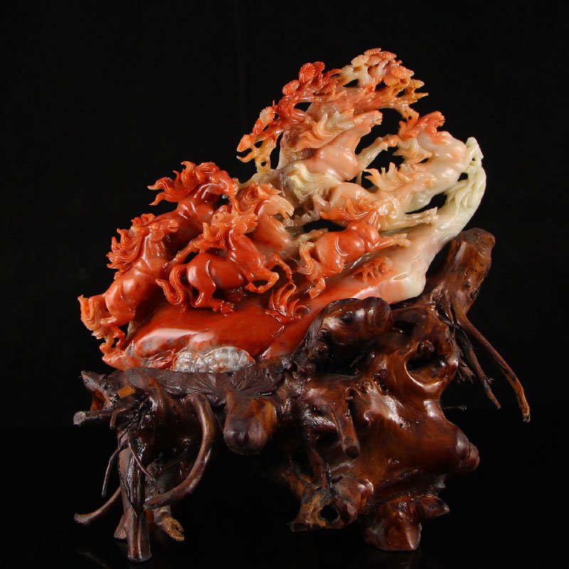 Chinese Natural Shoushan Stone Eight Horses Statue (1 of 8)