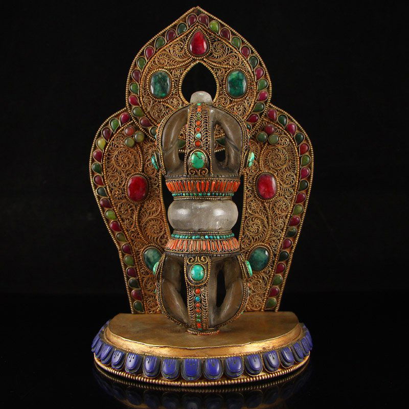 White Crystal Inlay Silver Wire Pestle JiangMo Statue (1 of 10)