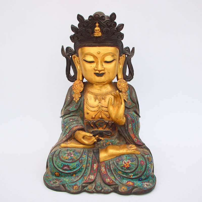 Chinese Gilt Gold Red Copper Cloisonne Buddha Statue (1 of 10)