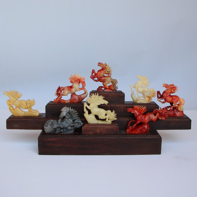 Chinese Shoushan Stone Eight Horses Statue (1 of 10)