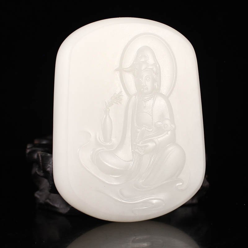 Superb Chinese White Hetian Jade Kwan-yin Pendant (1 of 6)