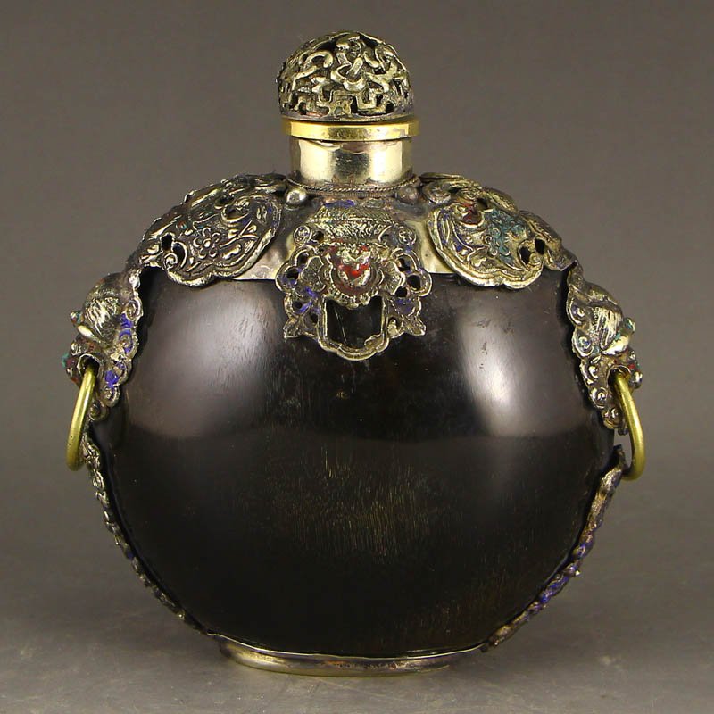 Vintage Chinese Ox Horn Double Rings Snuff Bottle (1 of 8)