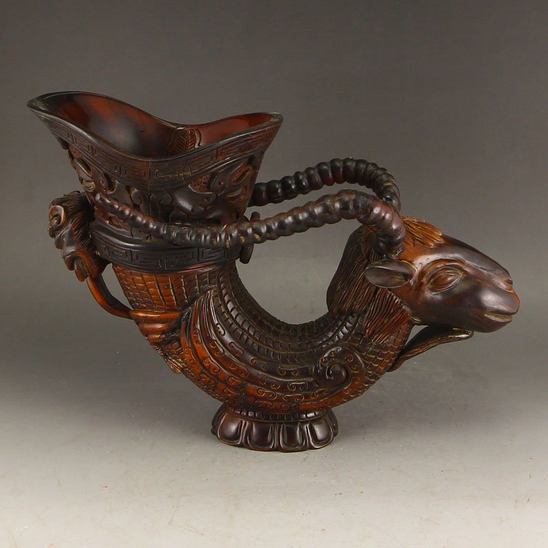 Chinese Qing Dynasty Ox Horn Sheep Head Cup (1 of 7)