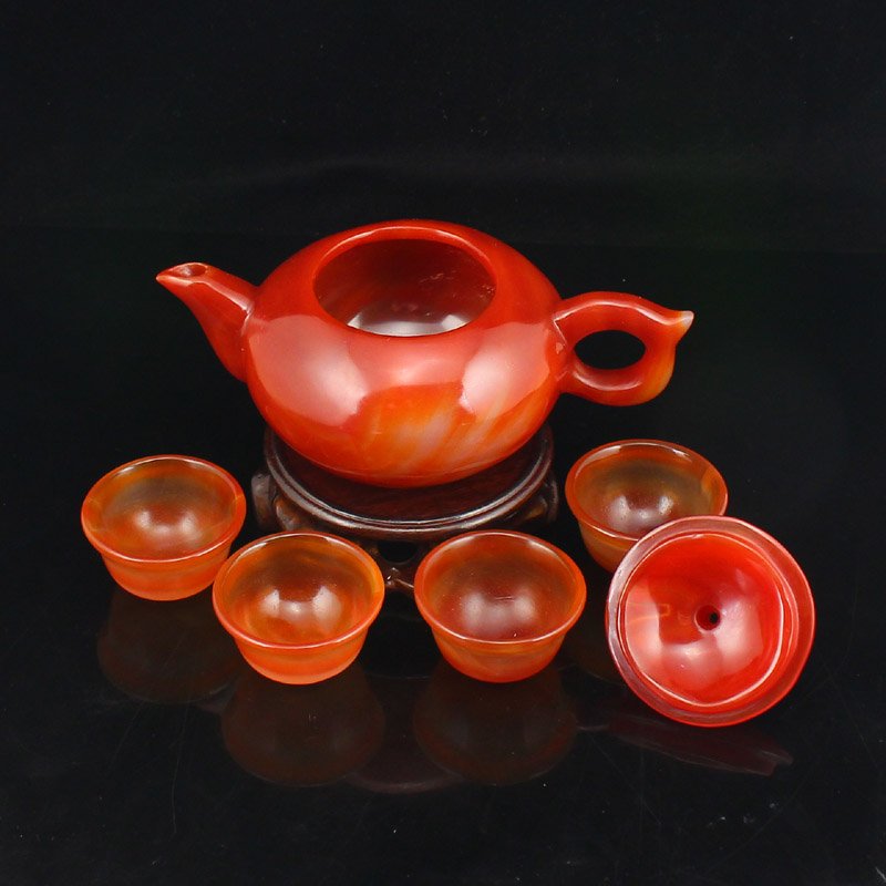 A Set Chinese Natural Red Agate Teapot & Cups (1 of 8)