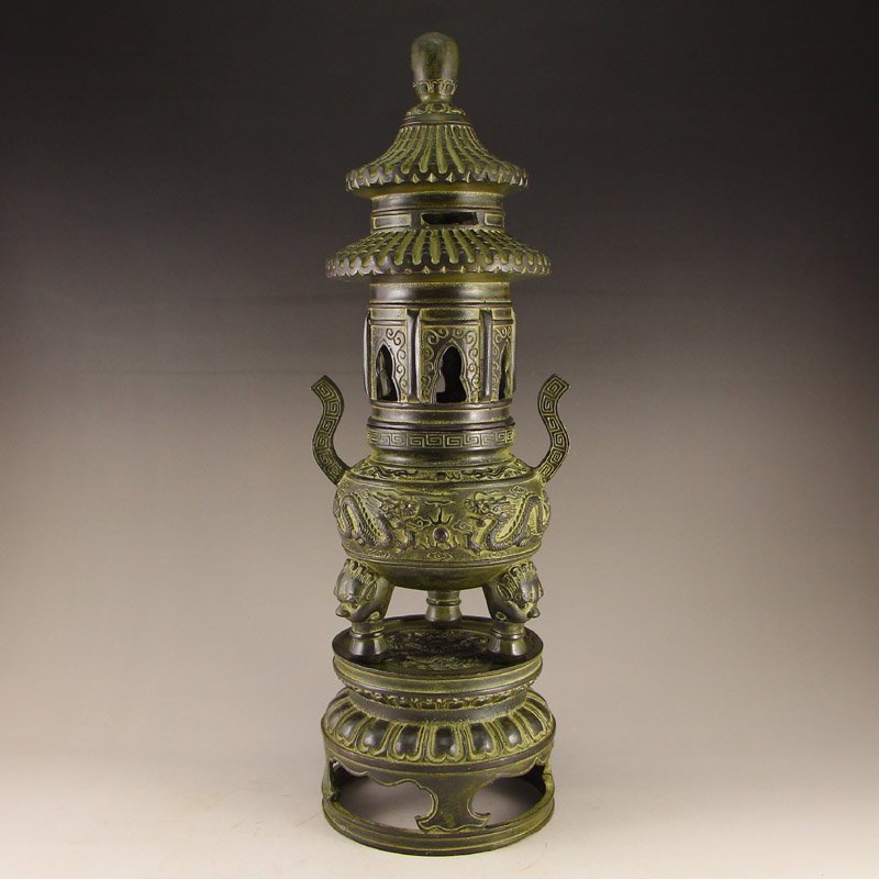 Vintage China Bronze Double Ears 3 Legs Incense Burner (1 of 10)