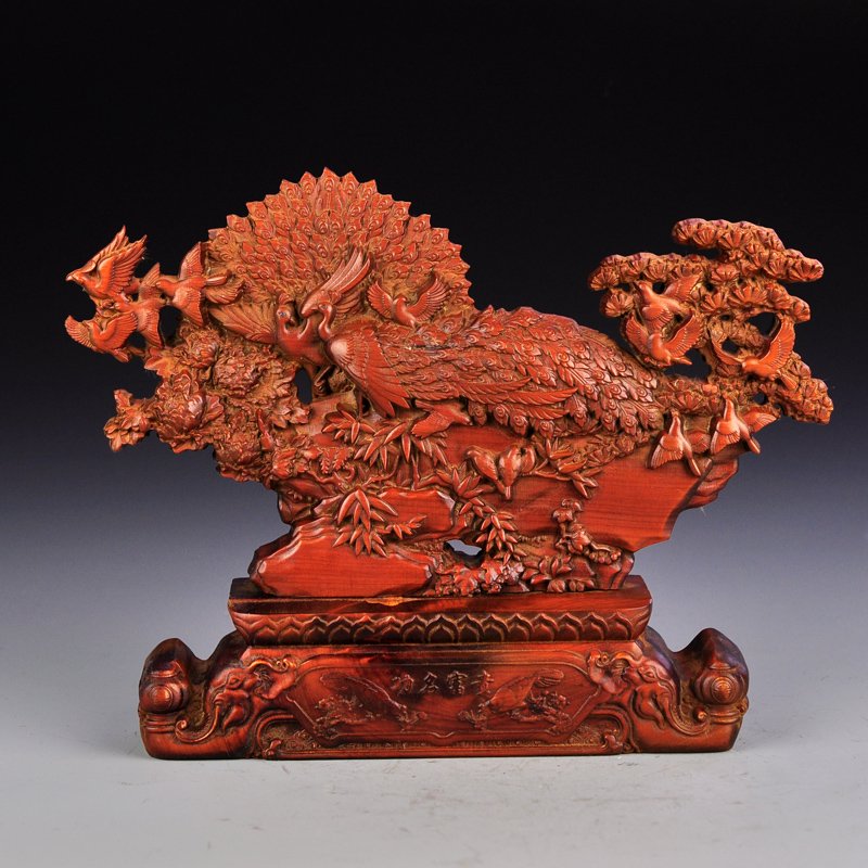 Vintage Chinese Rosewood Wood Statue - Peacocks (1 of 9)