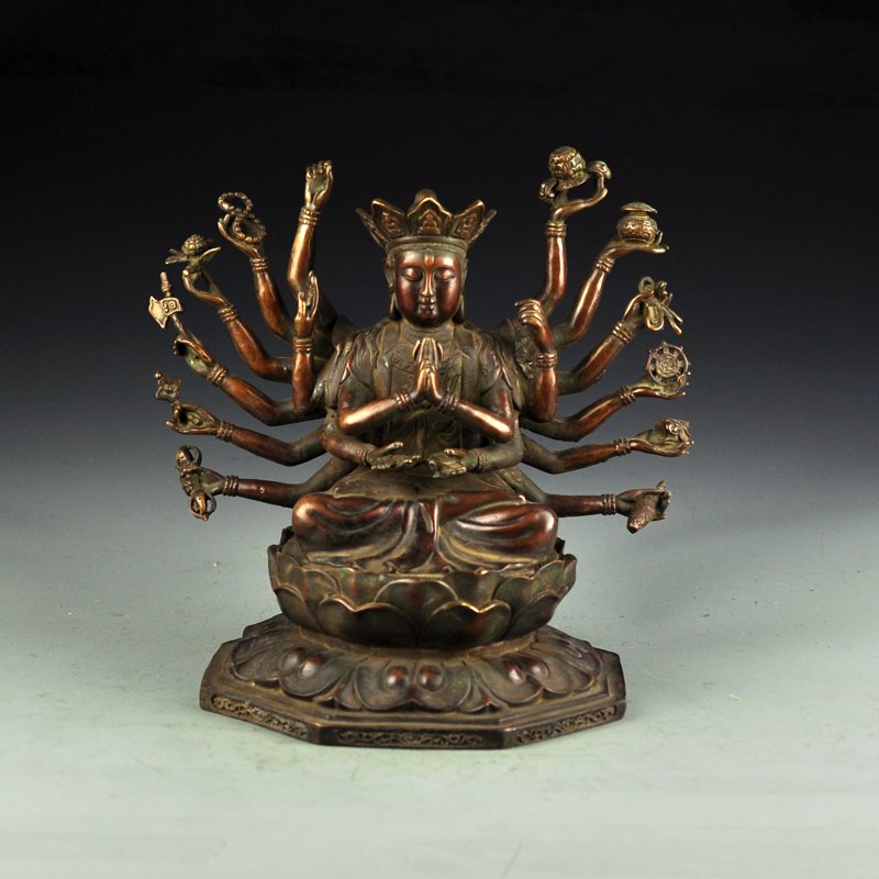 Tibetan Buddhist Red Copper Cundhi Bodhisattva Statue (1 of 8)