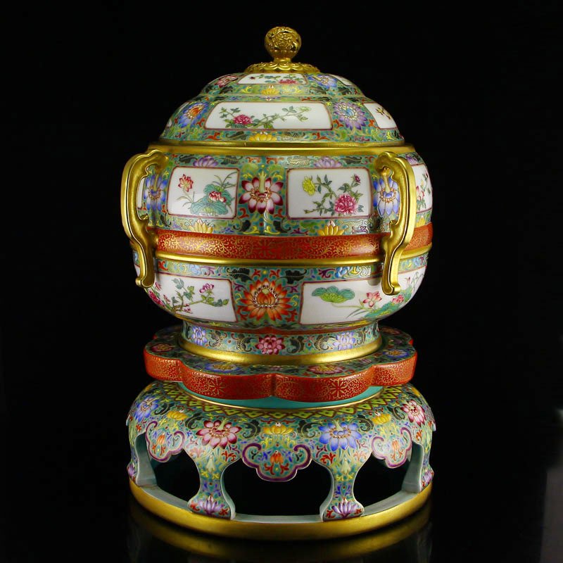 Chinese Gilt Gold Famille Rose Porcelain Incense Burner (1 of 10)