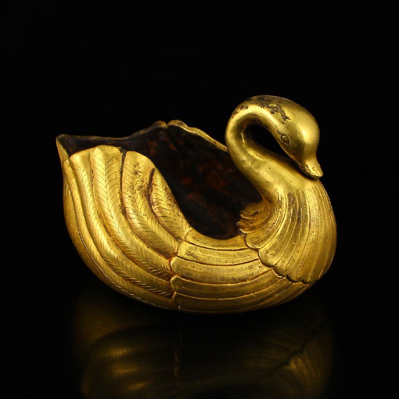 Chinese Tang Dy Gilt Gold Bronze Swan Brush Washer (1 of 6)