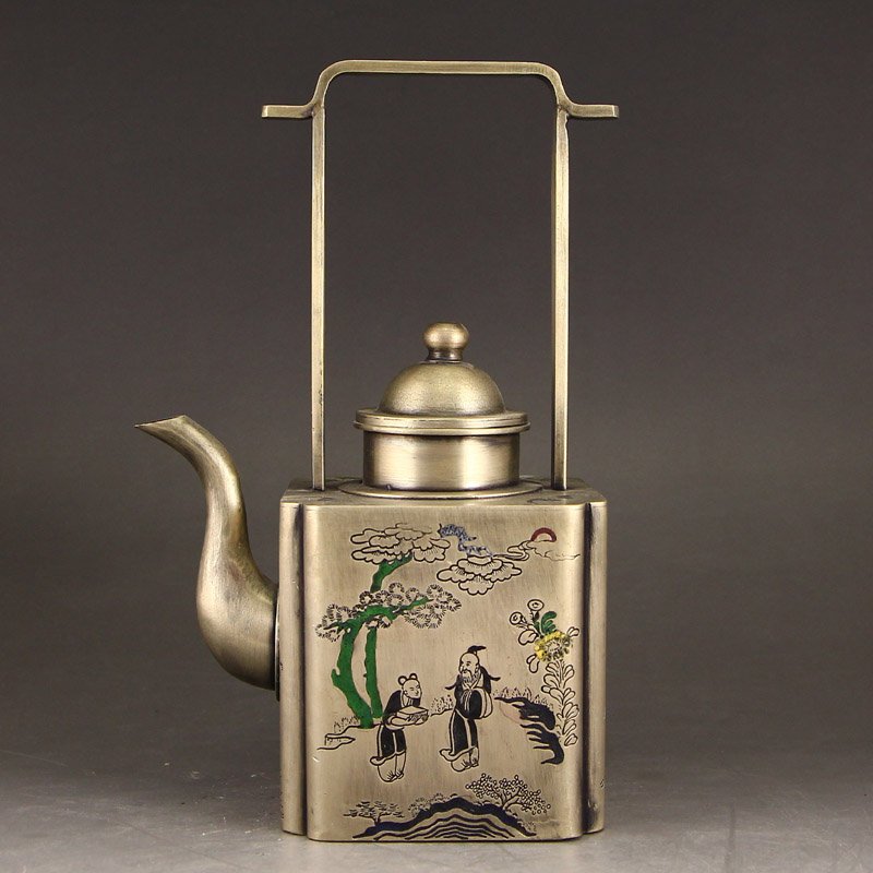 Vintage Chinese White Copper Handle Teapot (1 of 9)