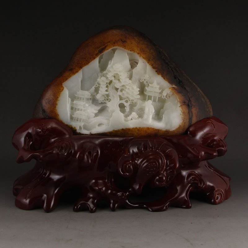 Chinese Natural Hetian Jade Statue - Sage & Pine Tree (1 of 6)