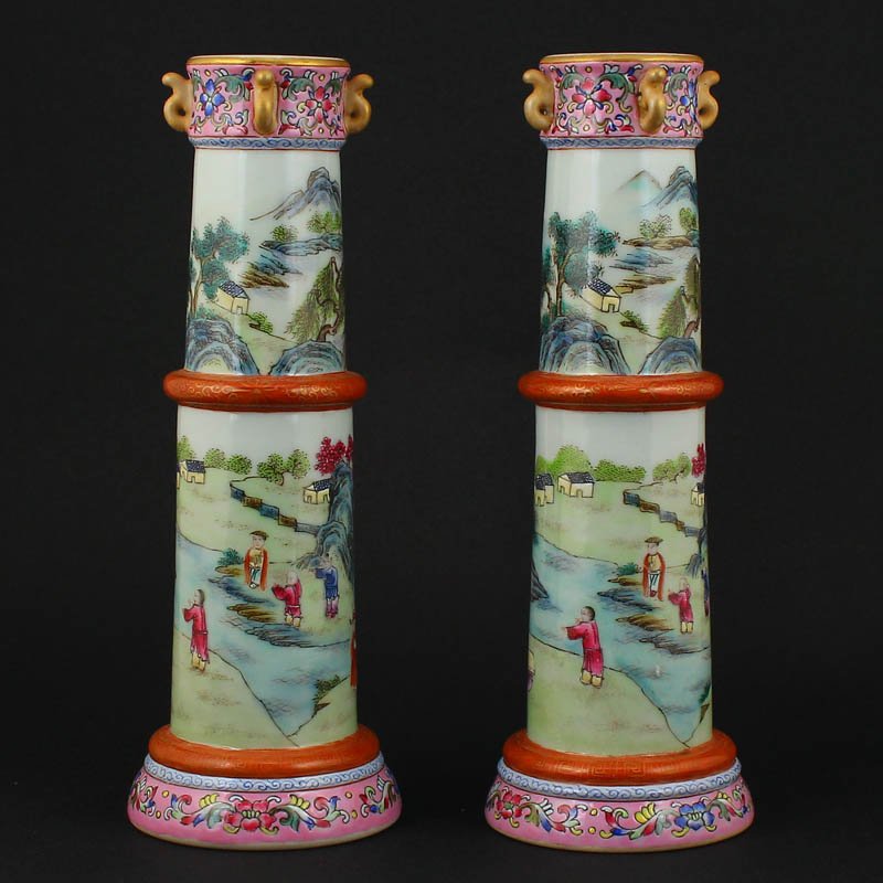 A Pai Gilt Gold Famille Rose Porcelain Candlesticks (1 of 10)