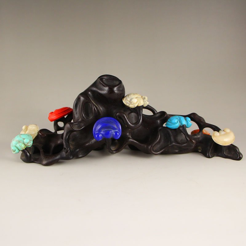 Vintage Chinese Zitan Wood Brush Pen Shelf (1 of 10)