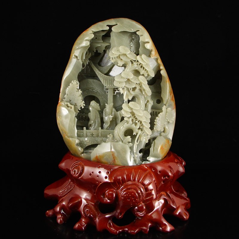 Chinese Hetian Jade Statue - Sages & Pine Tree (1 of 7)