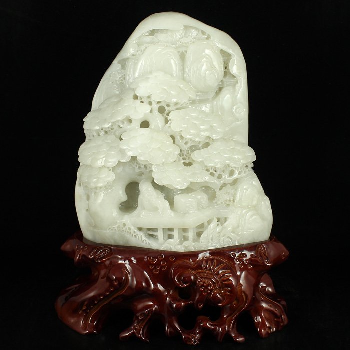 Superb Chinese Hetian Jade Statue - Pine Tree & Sage (1 of 7)