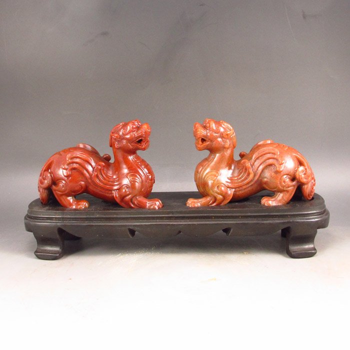 A Pair Chinese Shoushan Stone Statue - Fortune Beasts (1 of 7)