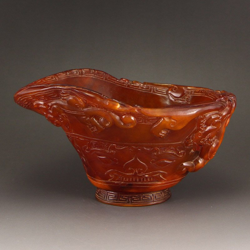 Chinese Ming Dynasty Ox Horn Chi Dragons Cup (1 of 7)