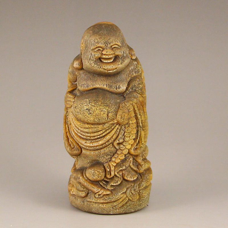 Vintage Ox Horn Laughing Buddha Statue: Vintage Ox Horn Laughing Buddha Statue Dimension: 85x40x40(mm)3.35x1.57x1.57(inches) Weight 0.20 lbs/90 g
