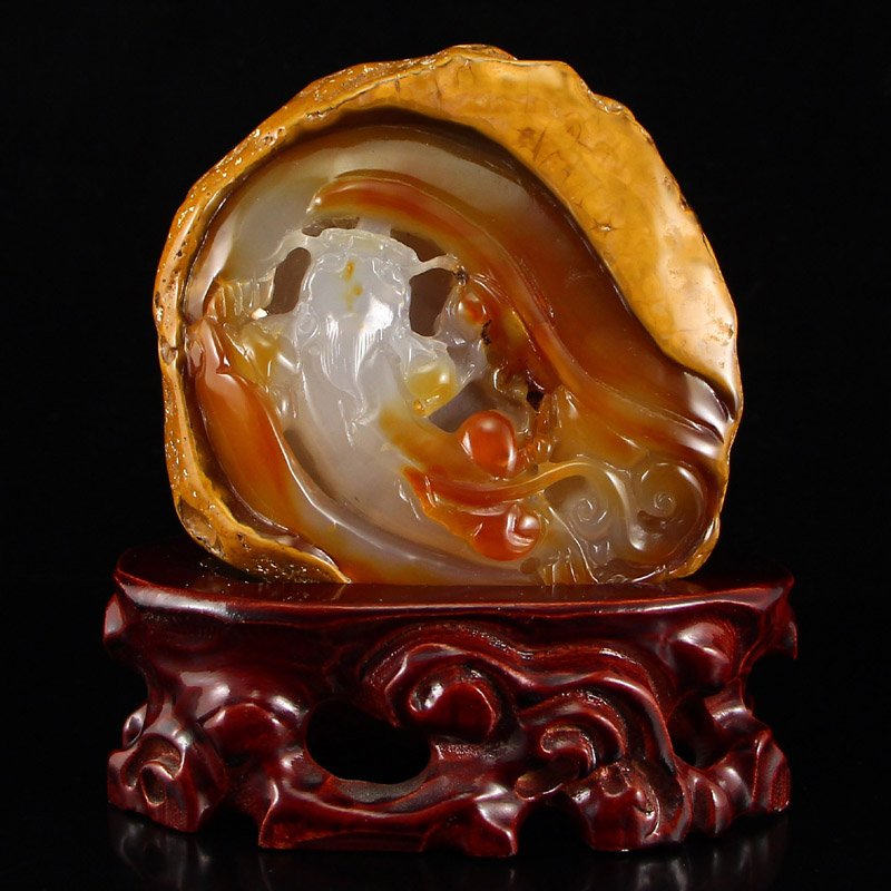 Chinese Natural Agate Statue - Fish & Lotus (1 of 6)
