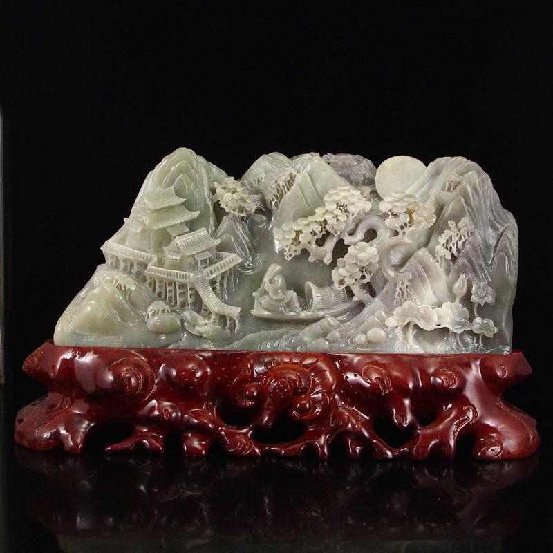 Chinese Natural Hetian Jade Statue - Sage In The Boat (1 of 6)