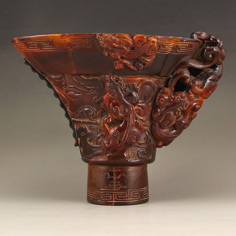 Vintage Chinese Ox Horn Chi Dragons Cup (1 of 7)