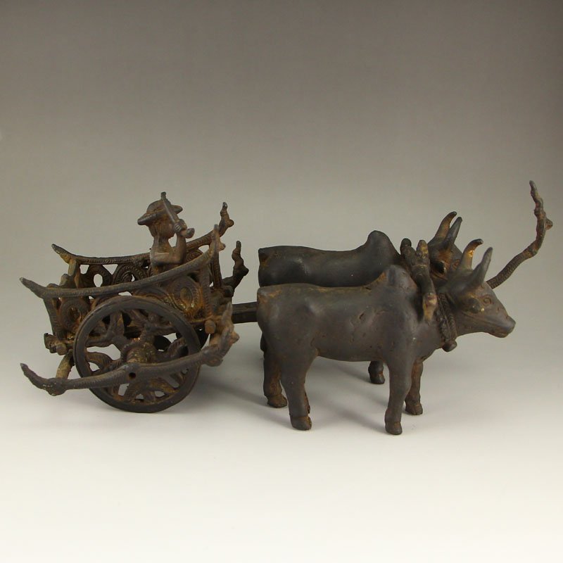 Vintage Chinese Bronze Statue - Old Ox Cart (1 of 7)