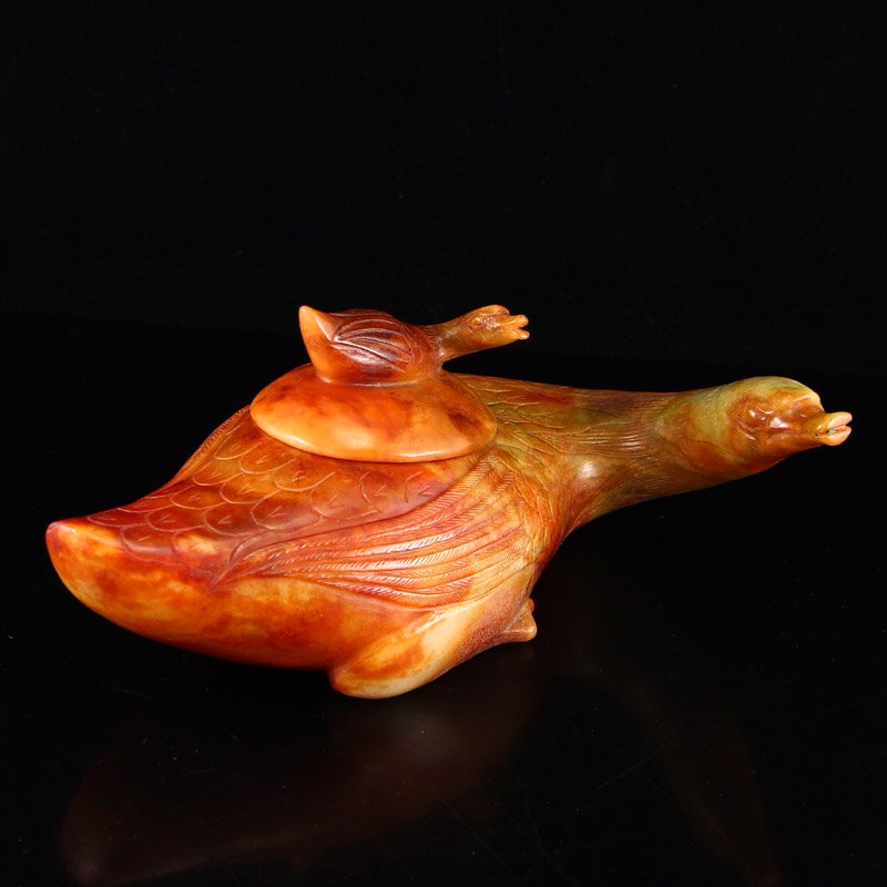 Vintage Chinese Hetian Jade Wild Goose Brush Washer: 中國漢代 和田玉老玉紅沁 母子情深 大雁筆洗 Vintage Chinese Hetian Jade Wild Goose Brush