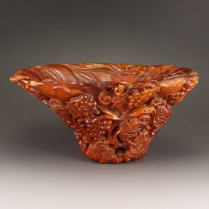 Chinese Qing Dynasty Ox Horn Brush Washer: 中國清代 精美角雕 福祿綿長 子孫萬代 角雕筆洗 Chinese Qing Dynasty Ox Horn Brush 