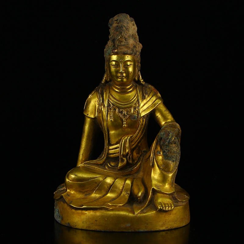 Vintage Tibetan Gilt Gold Bronze Kwan-yin Statue (1 of 7)