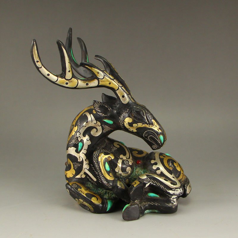 Vintage Chinese Gilt Gold & Silver Bronze Statue - Deer (1 of 6)