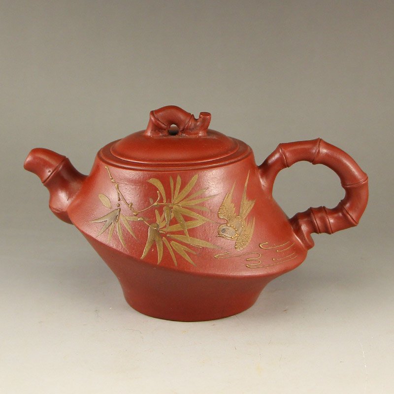 Chinese Yixing Zisha Clay Bamboo & Bird Teapot (1 of 7)