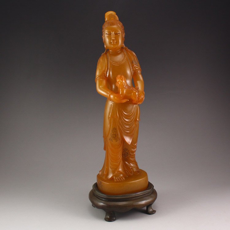 Chinese Shoushan Stone Tian Huang Stone Kwan-yin Statue (1 of 7)