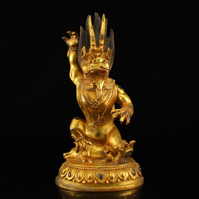 Tibetan Buddhist Gilt Gold Bronze Dragon King Statue (1 of 6)