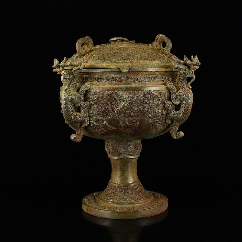 Vintage Chinese Bronze Exquisite Food Box - Dou (1 of 10)