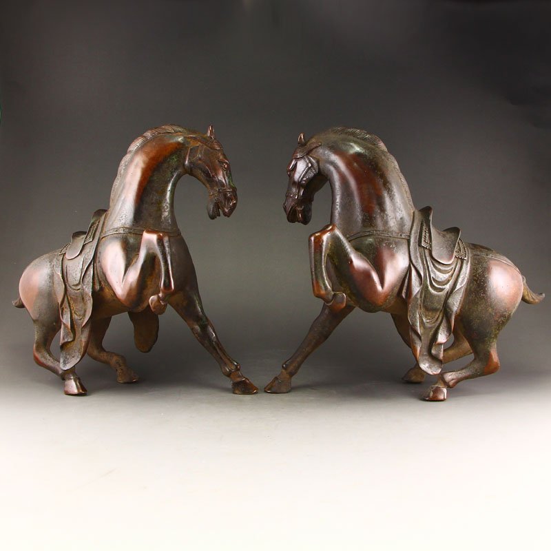 A Pair Vintage China Red Copper Fortune Horses Statues (1 of 7)